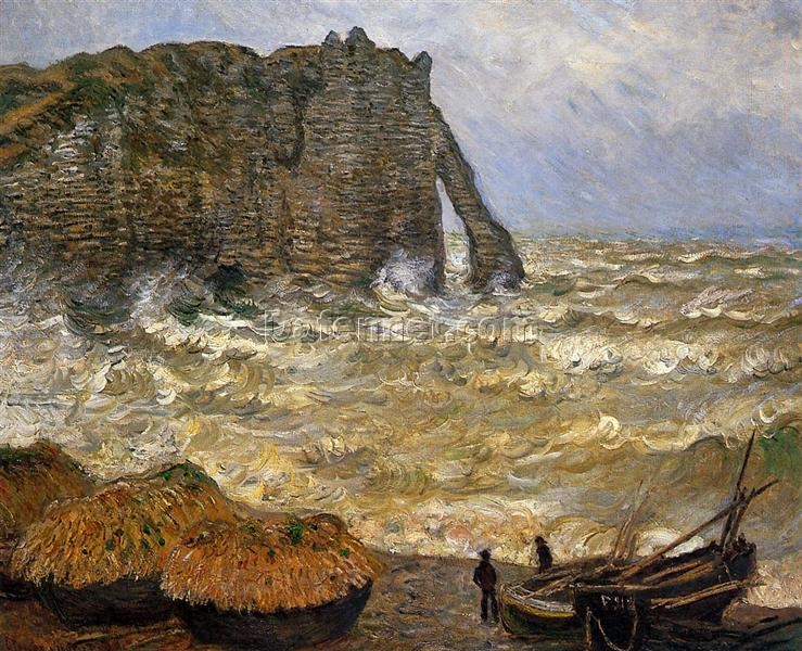 Claude Monet’s Rough Sea at Etretat (1883) – Hand-Painted Oil Painting of the Majestic Ocean Waves from Dafen Village