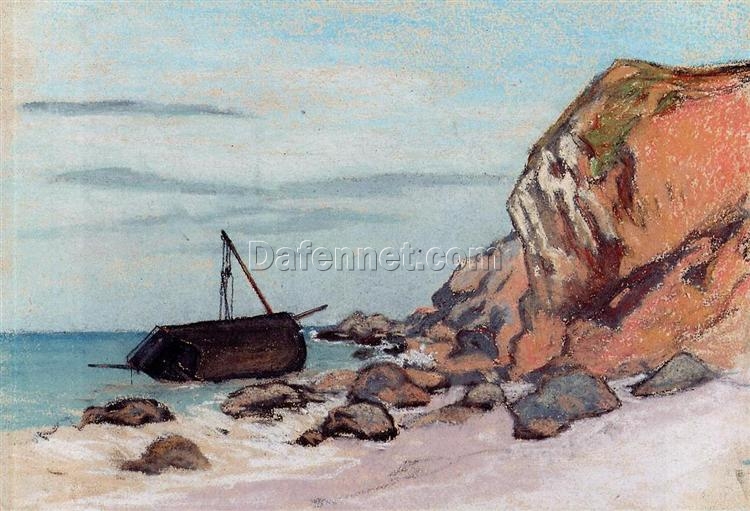 Impressionist Style Saint-Adresse, Beached Sailboat (1865) by Claude Monet – High-Quality Hand-Painted Oil on Canvas from Dafen Village