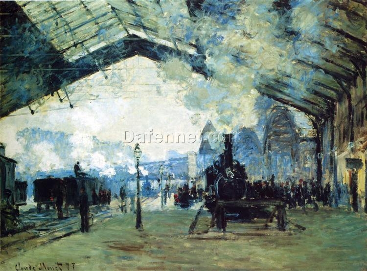 High-Quality Reproduction of Monet’s ‘Saint-Lazare Gare, Normandy Train’ – 1887 French Train Station Scene in Oil, Crafted by Dafen Village Artists