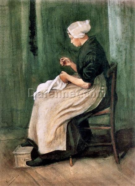 Authentic Vincent van Gogh Scheveningen Woman Sewing Oil Painting | Custom Made at Dafen Village