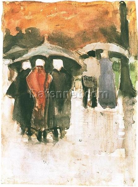 Impressionist Oil Painting Reproduction – Scheveningen Women and Other People Under Umbrellas (1882) Van Gogh Artwork from Dafen Village