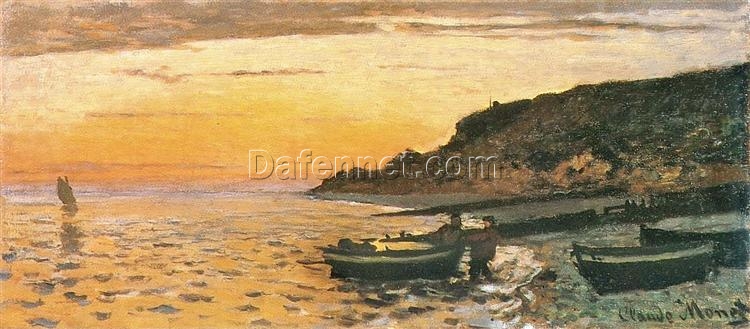 Seacoast at Saint-Adresse, Sunset by Claude Monet | Hand-Painted Impressionist Oil Painting for Coastal-Themed Interiors