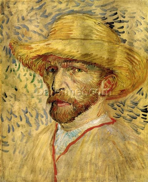 Vintage Self-Portrait with Straw Hat Oil Painting by Vincent van Gogh – Custom Handmade Art from Dafen Village