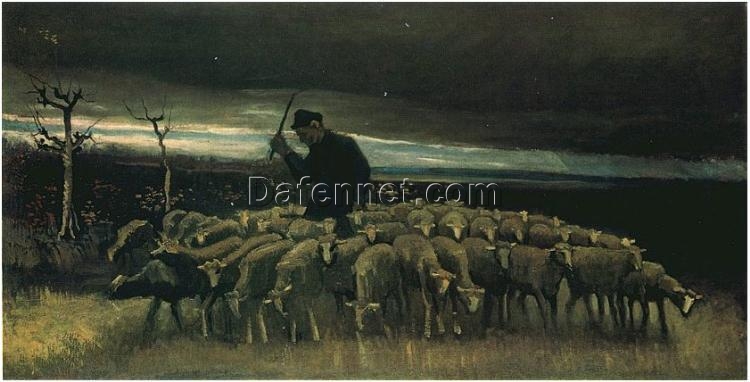 Vincent van Gogh Shepherd with a Flock of Sheep (1884) – High-Quality Hand-Painted Oil Painting Reproduction, Dafen Village