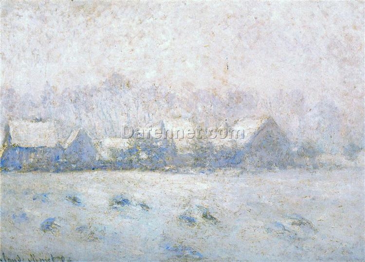 Claude Monet Snow Effect, Giverny (1892-1893) – Beautiful Impressionist Landscape Oil Painting on Canvas