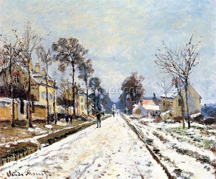 Hand-Painted Claude Monet Snow Effect, The Road to Louveciennes (1870) Oil Painting | Fine Art Reproduction from Dafen Village Studio