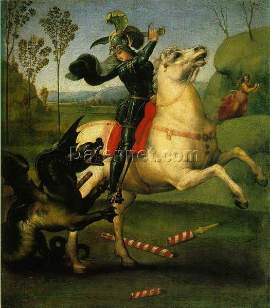 Raphael’s ‘St. George and the Dragon’ – High-Quality Oil & Ink Painting Replica in High Renaissance Style