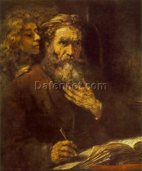 Hand-painted Rembrandt ‘St. Matthew and The Angel’ 1661 – A Timeless Depiction of Spiritual Guidance