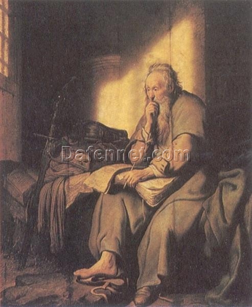 Hand-painted Rembrandt ‘St. Paul in Prison’ 1627 – Classic 17th Century Biblical Art Depicting the Apostle