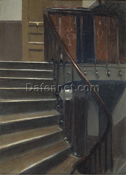 Edward Hopper “Stairway at 48 Rue de Lille, Paris” 1906 – Authentic Oil Painting Reproduction | Elegant Canvas Art from Dafen Village