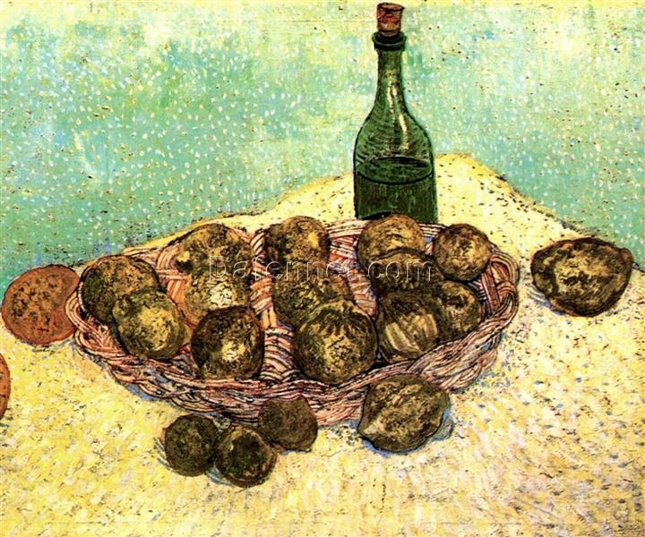 Hand-Painted Still Life – Bottle, Lemons and Oranges by Vincent van Gogh (1888) – Custom Oil Painting Reproduction, Dafen Village