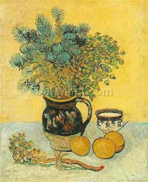 Still Life – Majolica Jug with Wildflowers (1888) by Vincent van Gogh – Hand-Painted Oil Painting, Made by Dafen Village