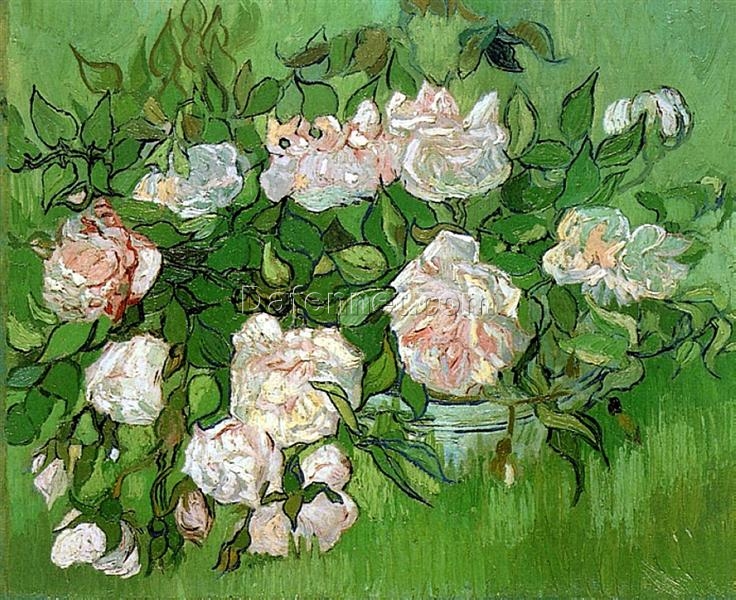 Vincent van Gogh Still Life – Pink Roses (1890) – High-Quality Custom Oil Painting Reproduction, Dafen Village