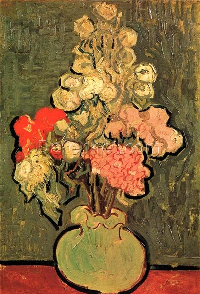 Still Life – Vase with Rose-Mallows (1890) by Vincent van Gogh – Custom Oil Painting Reproduction, Expertly Crafted by Dafen Village