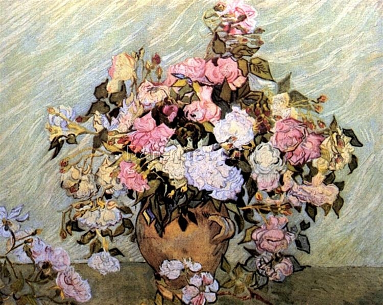 Vincent van Gogh Still Life – Vase with Roses (1890) – High-Quality Hand-Painted Oil Painting Reproduction, Dafen Village