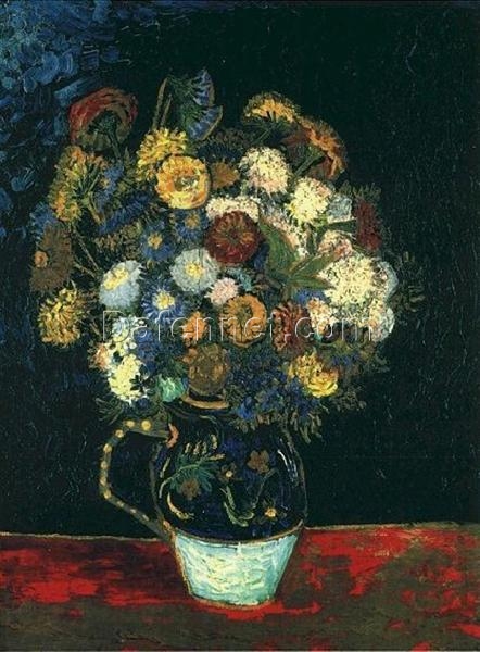 Still Life Vase with Zinnias (1888) by Vincent van Gogh – Custom Oil Painting Reproduction, Expertly Crafted by Dafen Village