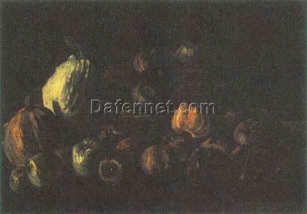 Handcrafted Still Life with a Basket of Apples and Two Pumpkins by Vincent van Gogh (1885) – Oil Painting Reproduction, Dafen Village