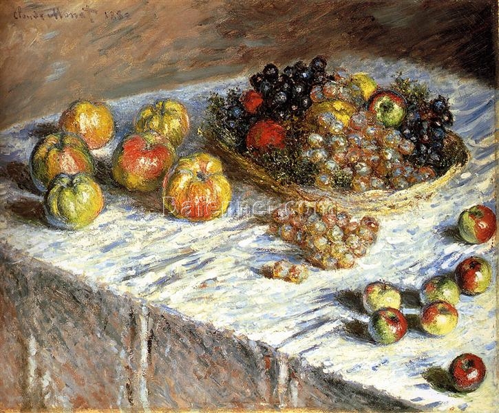 Classic Impressionist Still Life: Apples and Grapes by Claude Monet (1879), Hand-Painted Oil Painting from Dafen Village