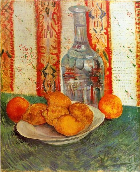 Hand-Painted Still Life with Decanter and Lemons on a Plate by Vincent van Gogh (1887) – Custom Oil Painting Reproduction, Dafen Village