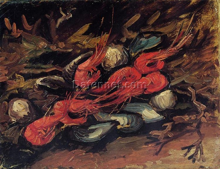 Still Life with Mussels and Shrimp (1886) by Vincent van Gogh – Custom Oil Painting Reproduction, Dafen Village Studio