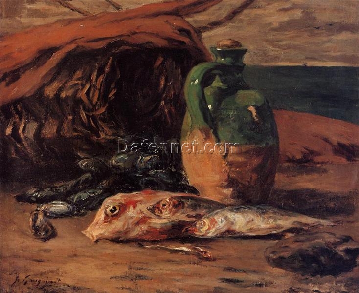 Paul Gauguin “Still Life with Red Mullet and Jug” 1876 – Oil Painting Reproduction | Vibrant Nautical-Themed Still Life