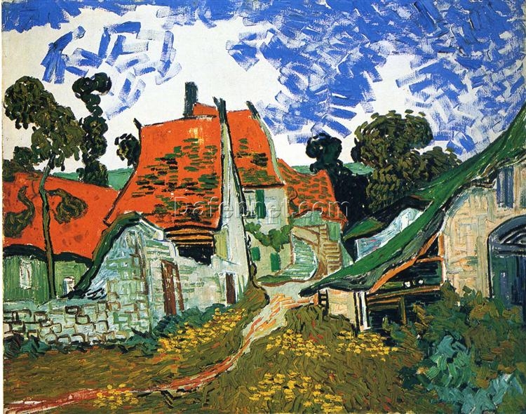 Street in Auvers-sur-Oise by Van Gogh – 1890 Handcrafted Oil Painting Reproduction for Art Lovers