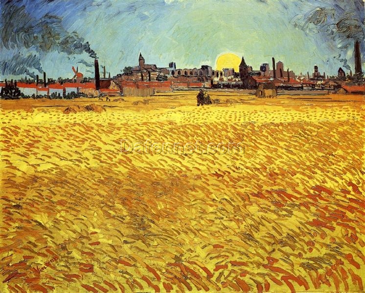 Authentic Vincent van Gogh Summer Evening, Wheatfield with Setting Sun – 1888 Oil Painting Reproduction