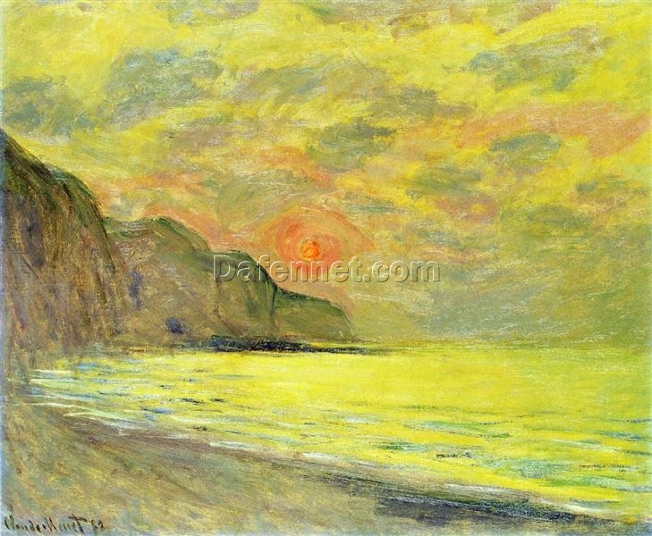 Original Monet Style Painting of Sunset in Foggy Weather, Pourville – Handcrafted by Dafen Village Artists