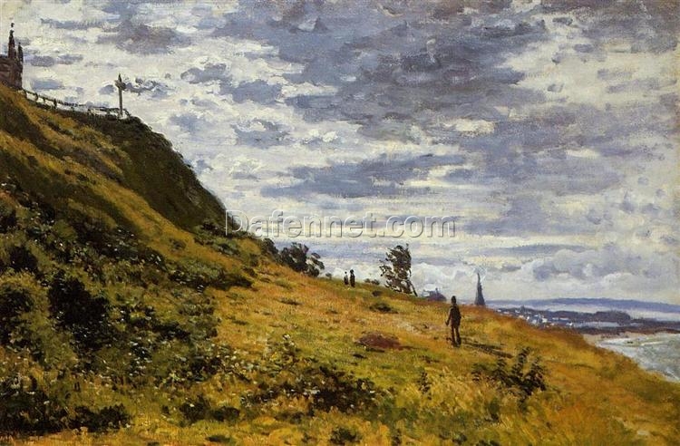 Impressionist Style Oil Painting of Taking a Walk on the Cliffs of Sainte-Adresse by Claude Monet – Custom Reproduction from Dafen Village