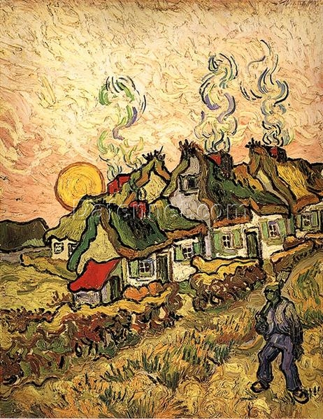 Thatched Cottages in the Sunshine by Van Gogh – 1890 Oil Painting Reproduction, Custom Handcrafted Art from Dafen Village