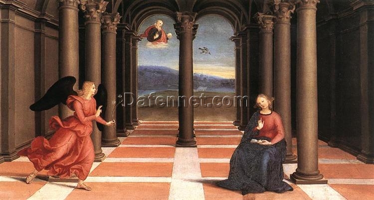 Raphael’s ‘The Annunciation’ – High-Quality Oil Painting Replica from the Predella of the Oddi Altarpiece