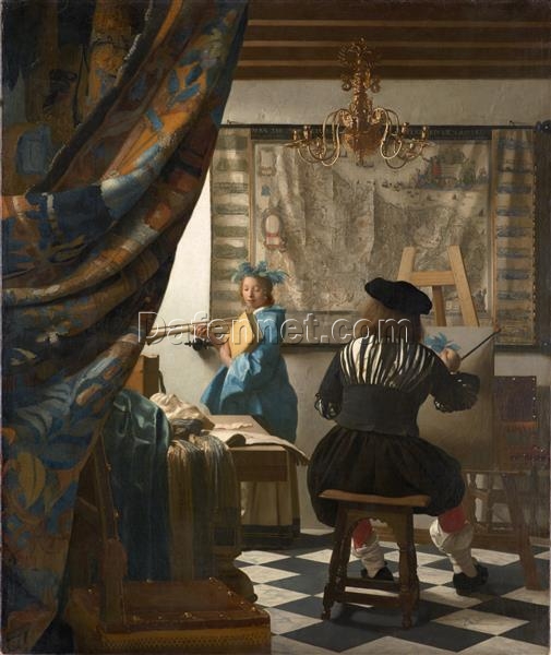 Premium Custom Oil Painting Reproduction of Vermeer’s ‘The Art of Painting’ – High-Quality Canvas Art from Dafen Village