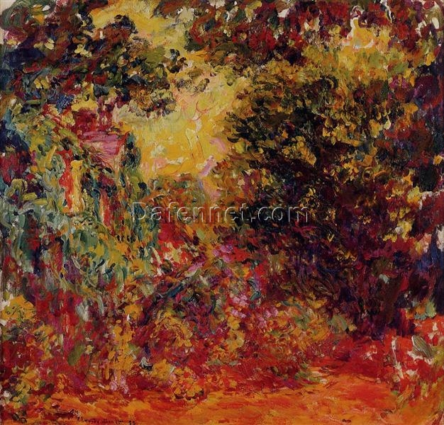 Original Impressionist Oil Painting: The Artist’s House from the Rose Garden by Claude Monet | Dafen Village Studio