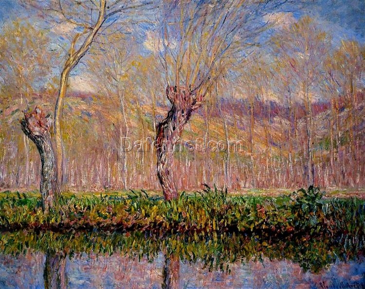 Spring Landscape Oil Painting Inspired by Claude Monet’s The Banks of the River Epte in Springtime (1885) – Available from Dafen Village Artisans