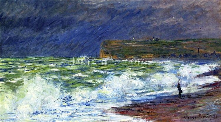 Reproduction of Monet’s The Beach at Fécamp (1881) – Handcrafted Oil Painting, Elegant Beach Scene for Living Room