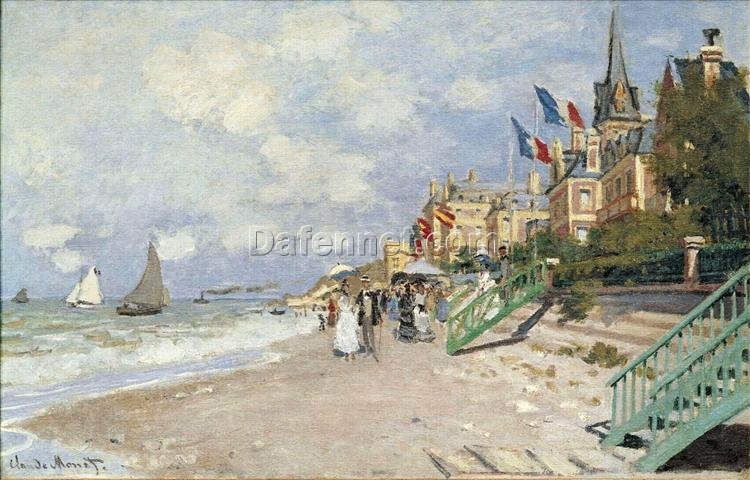 Hand-painted The Boardwalk on the Beach at Trouville 1870 by Claude Monet – Oil Painting Reproduction, Custom Artwork from Dafen Village