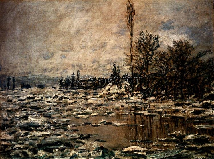 Claude Monet The Break-up of the Ice Oil Painting – Handcrafted Winter Landscape, Available from Dafen Village Art Studio