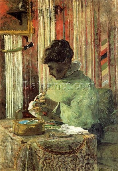 The Embroiderer” by Paul Gauguin 1878 – Hand-Painted Oil Painting Reproduction | Portrait of Mette Gauguin