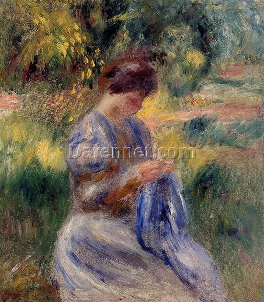 Pierre-Auguste Renoir “The Embroiderer” c.1898 – Stunning Oil Painting Reproduction of a Tranquil Garden Moment