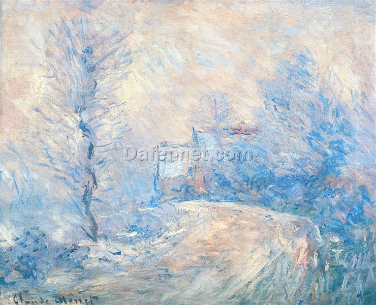 Hand-Painted The Entrance to Giverny under the Snow (1885) by Claude Monet – Custom Oil Painting Reproduction from Dafen Village Studio