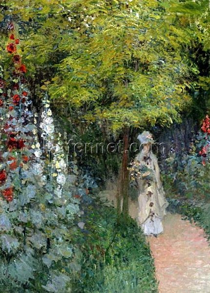 Custom Oil Painting of The Garden, Hollyhocks by Claude Monet (1877) – Beautiful Reproduction from Dafen Village Studio