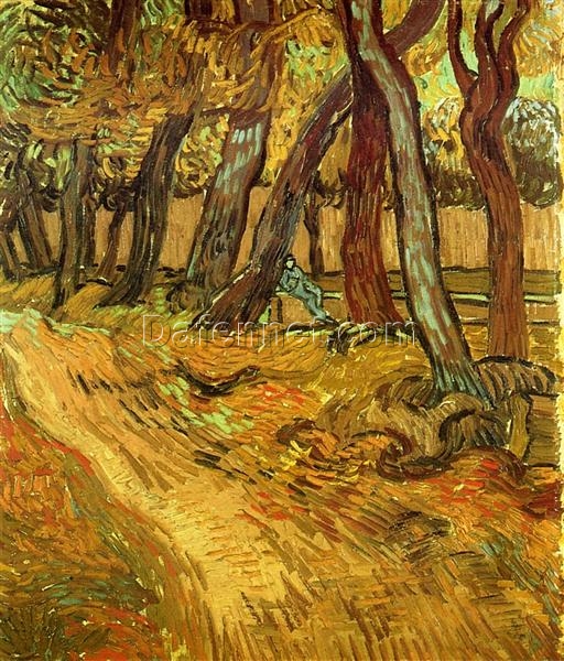 Buy Van Gogh The Garden of Saint-Paul Hospital with Figure – 1889 Custom Oil Painting Reproduction for Home Decor