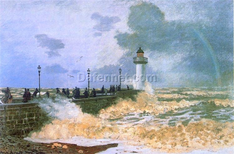 Impressionist Style Oil Painting of “The Jetty at Le Havre” by Claude Monet, Hand-painted Canvas Art from Dafen Village