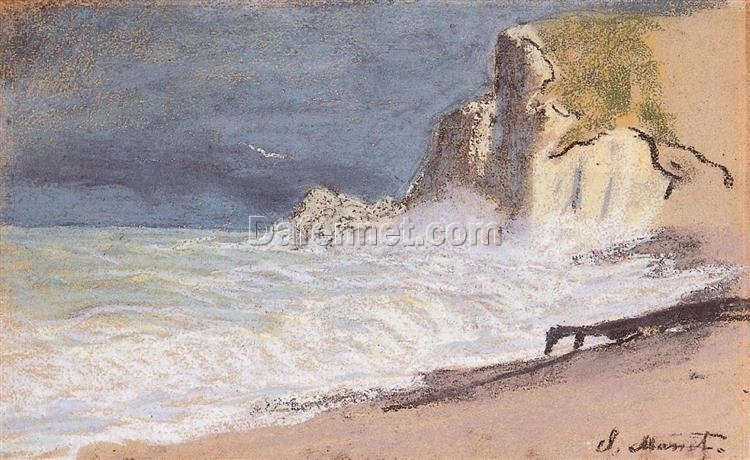 Hand-painted Oil Painting of “The Manneport, Etretat – Amont Cliff, Rough Weather” by Claude Monet, Customizable Canvas Art from Dafen Village Studio