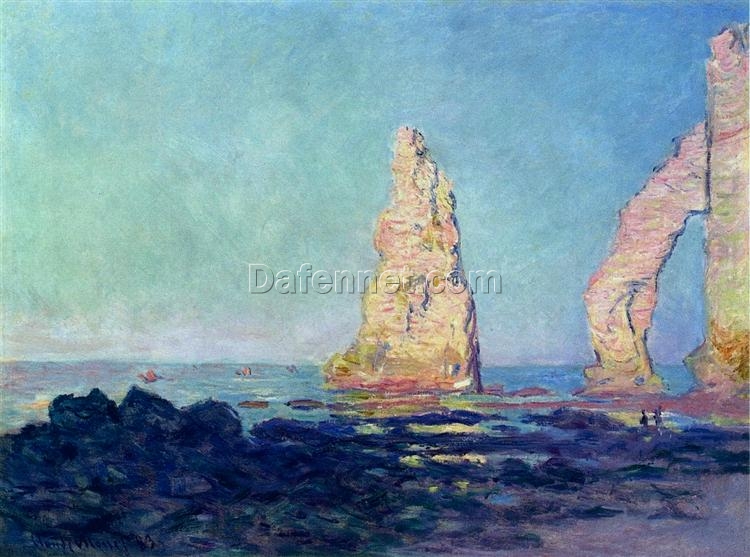 Impressionist Oil Painting of “The Needle of Etretat, Low Tide” by Claude Monet, Custom Canvas Artwork from Dafen Village