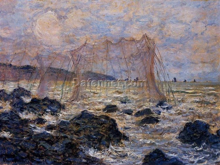 Original Hand-painted Monet Oil Painting – “The Nets,” Custom Canvas Art for Elegant Home or Office Decor