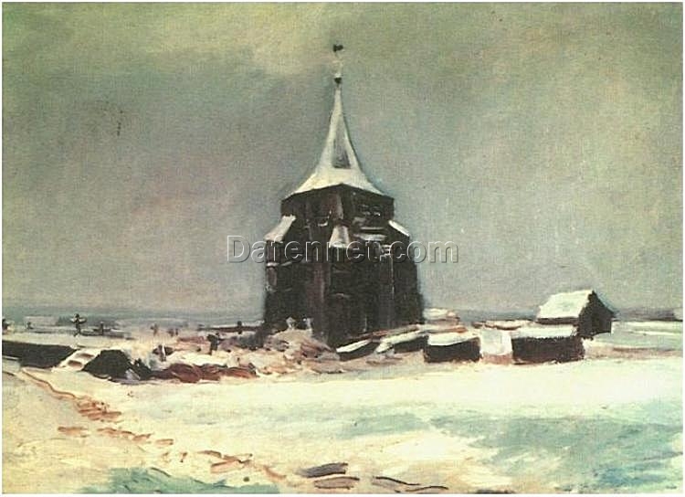 The Old Cemetery Tower at Nuenen in the Snow by Van Gogh – 1885 Oil Painting Reproduction, High-Quality Canvas Art