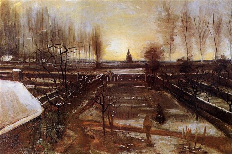 Authentic Van Gogh 1885 The Parsonage Garden at Nuenen in the Snow – Handcrafted Oil Painting Reproduction