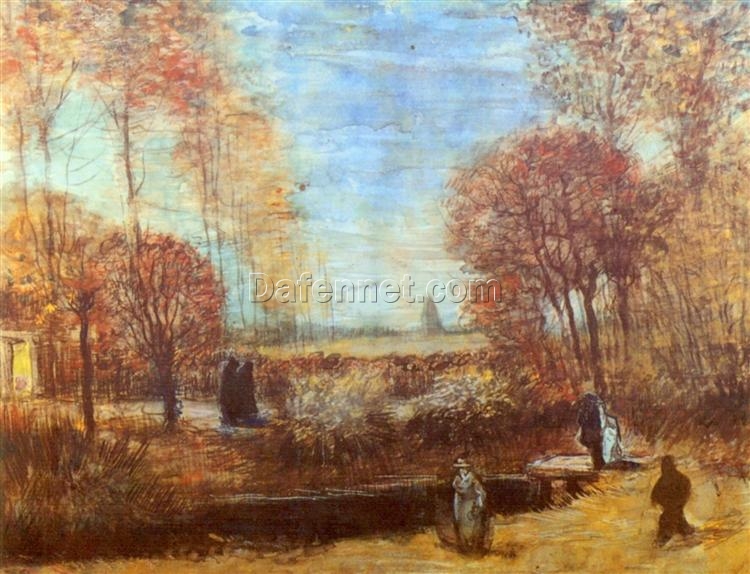 Authentic Van Gogh 1885 The Parsonage Garden at Nuenen with Pond and Figures – Handcrafted Oil Painting Reproduction