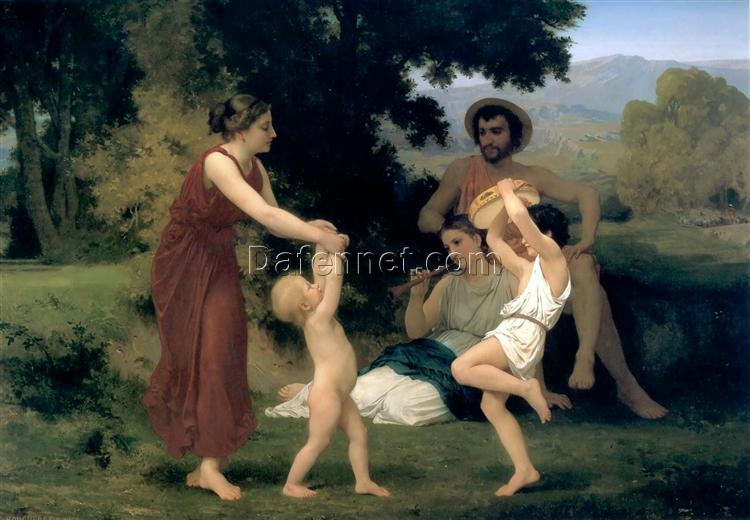 Realistic Oil Painting of “The Pastoral Recreation” by Bouguereau – Classic Artwork Reproduction for Elegant Home Décor